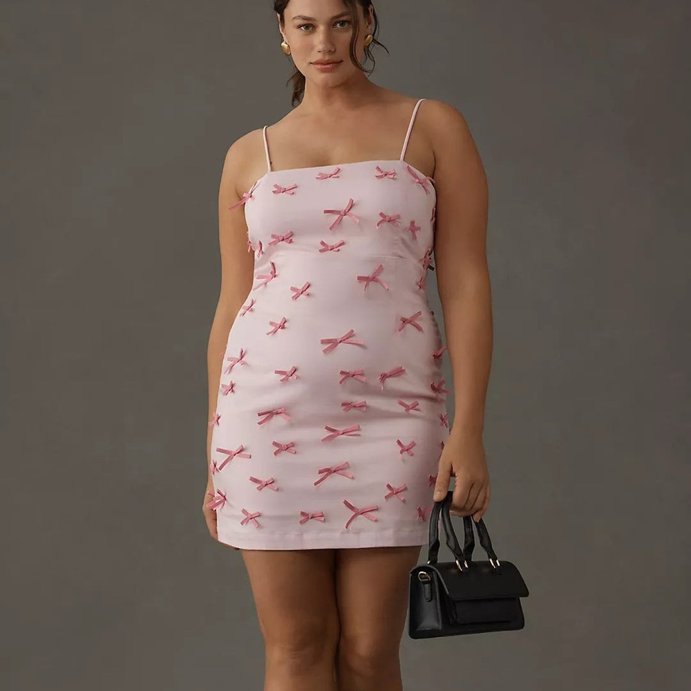 Anthropologie Pink Bow-Embellished Mini Dress